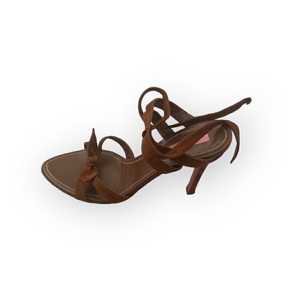 Blumarine Tan Brown Suede Sandal Heel, Ankle Tie, 38 - Picture 6 of 6